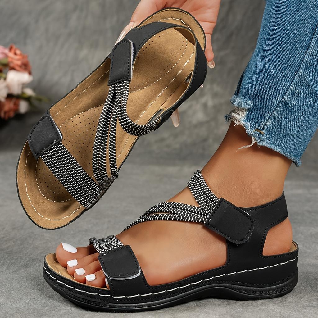 Women'S Summer Casual Wedge Sandals - Open Toe Thick Sole Platform with Adjustable Hook-and-Loop Strap, Comfortable Retro Beach Shoes for Casual