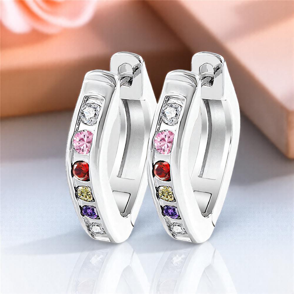 Luxury Small White Rainbow Round Zircon Stone Hoop Earrings For Women Vintage Female Fashion Gold Color Wedding