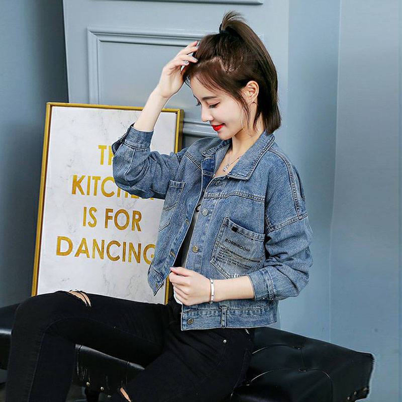 Frauen Vintage Revers Zipper Denim Jacke Neue Frühling Herbst Dame High Street Lose Kurzen Mantel Outwear