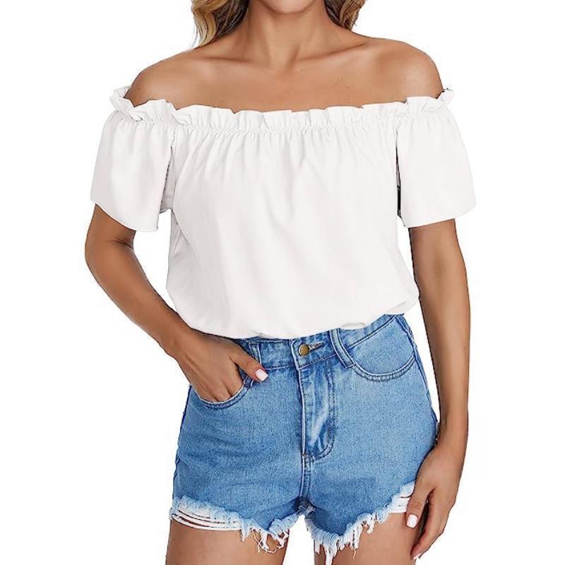 Women S Off Shoulder Ruffle Short Sleeve Blouse