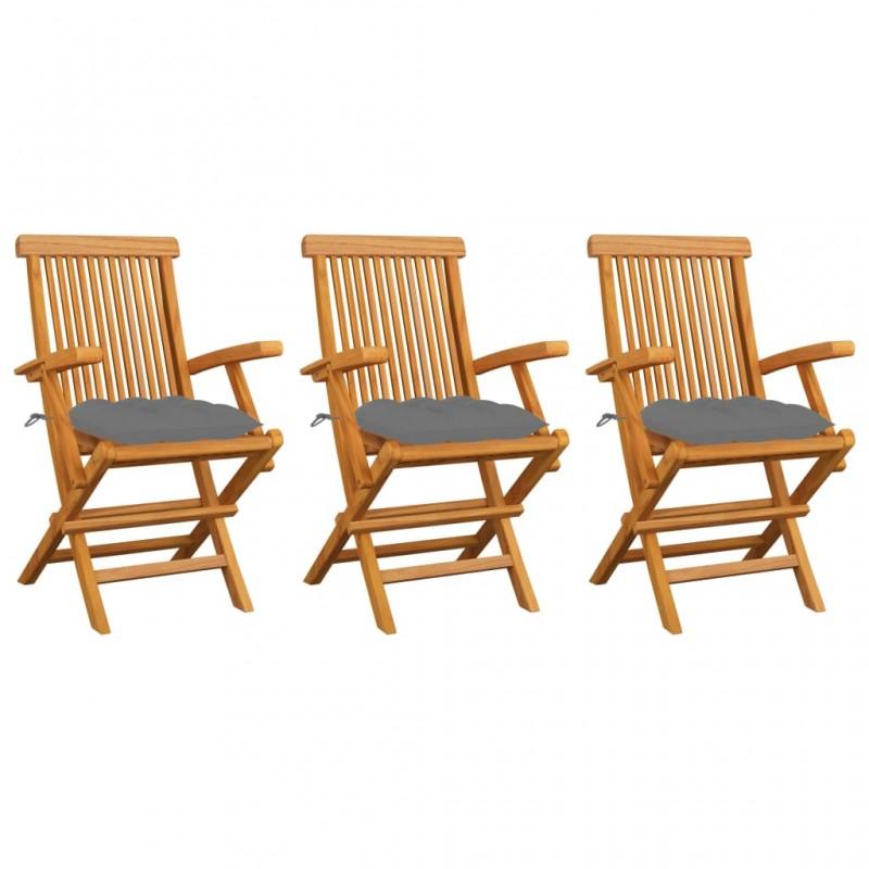 Day and Night - Day and Night Garden Chairs 3 Units Solid Teak Wood with Gray Cushions