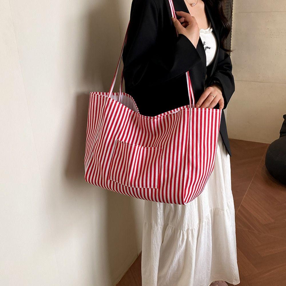 Simple Striped Shoulder Bag Lightweight Shopping Bag New Striped Tote Bags  for Women