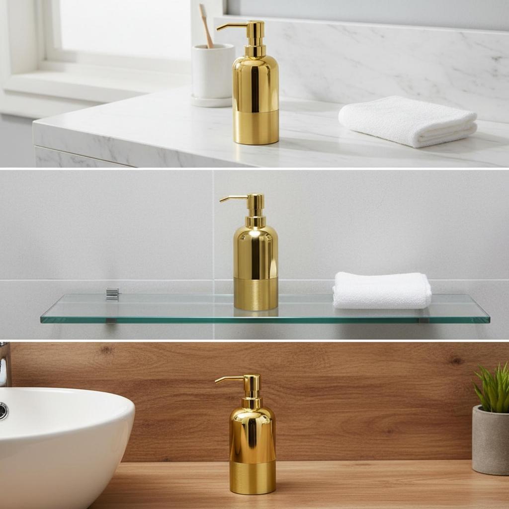 300ml Liquid Dispenser with Pump Gold Electroplated for Bathroom Counter, Vanity