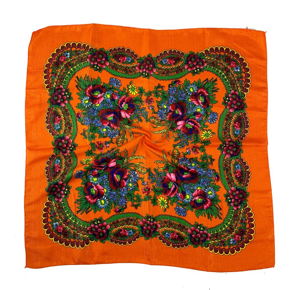 70Cm Gold Thread Floral Printed Russian Scarf Ukrainian Shawl Babushka Square Bandana Female Head Wrap Scarf