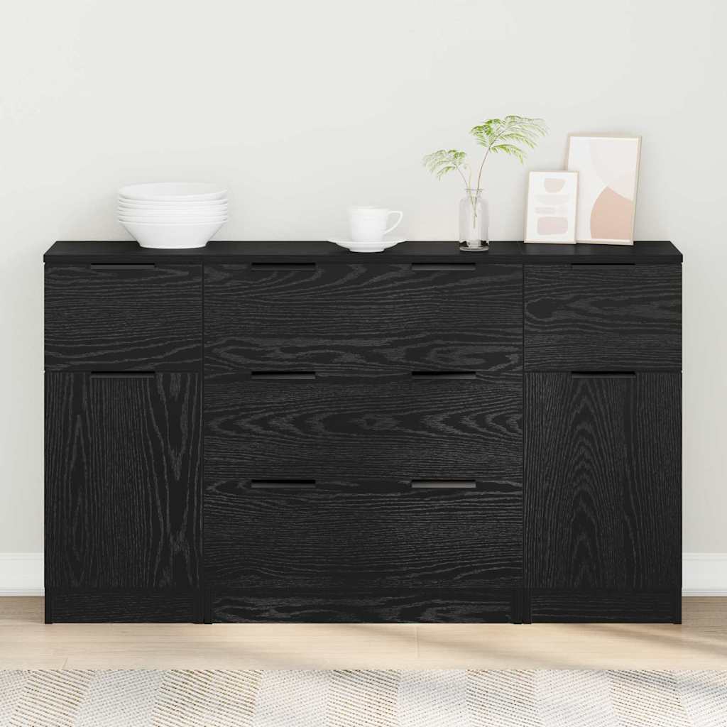 Sideboard 3 pcs Black Oak look Particleboard