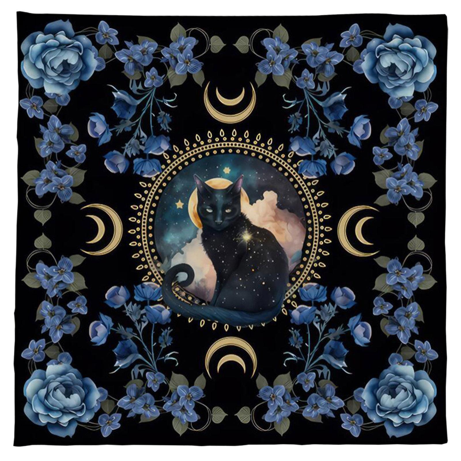 

Tarot Card Tablecloth Altars Cloth Flower Cat Astrologys Tablecloth Divinations Card Mat Tapestry Wall Decoration A 60x60cm