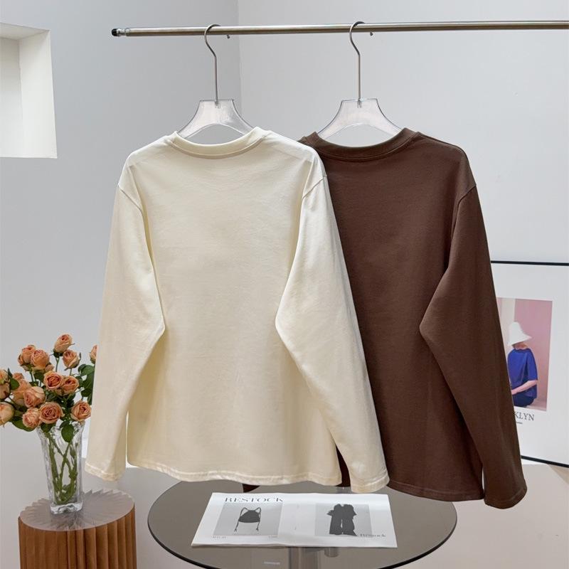 ID Podzimní Retro Štěně Potisk Vyšívané Tričko s Dlouhým Rukávem