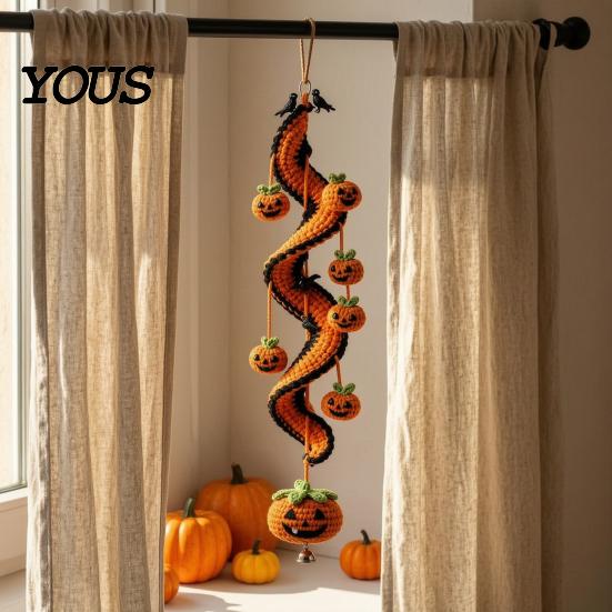 Creative Hobby Gift Halloween Spiral Crochet Hanging Ornament DIY Kit, Pumpkin Ghost Bat Family Crafting Supplies Black Cat Complete Craft,