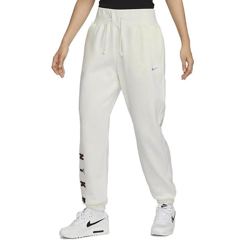 Nike Letter-Tie Cuff Fleece-Lined Casual Knit Joggers Women Bottoms White FV4013-133