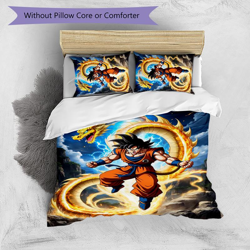 Goku 3pcs Bedding Set Duvet Cover Closure Includes 1 Duvet Cover & 2 Pillowcases for All Seasons Bedroom Home Dorm Decor