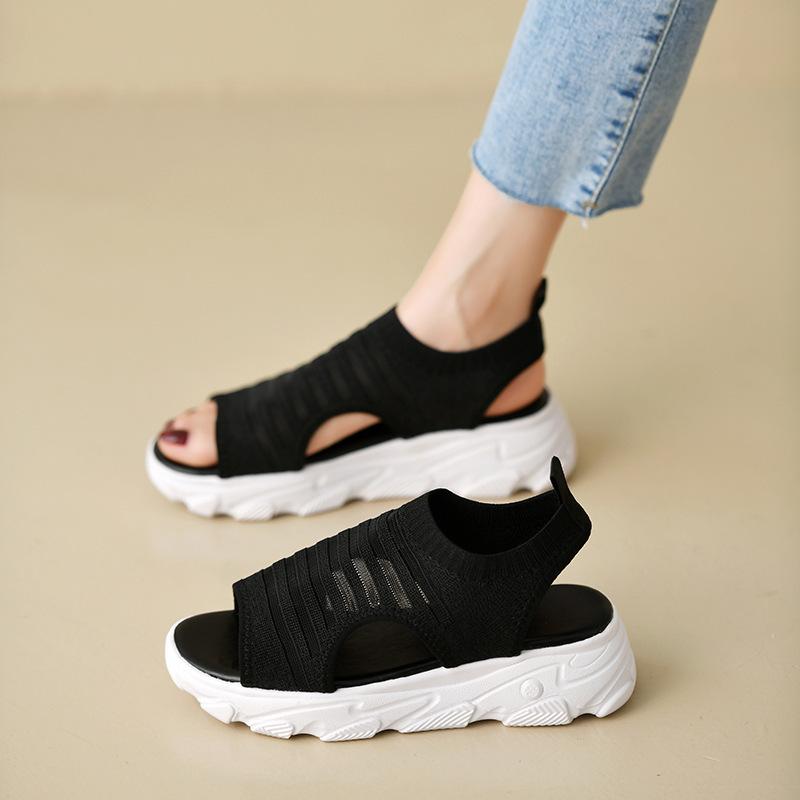 Sports Sandals Female Casual Student Ins Muffin Thick-soled Fly-woven Mesh Beach Shoes Female
