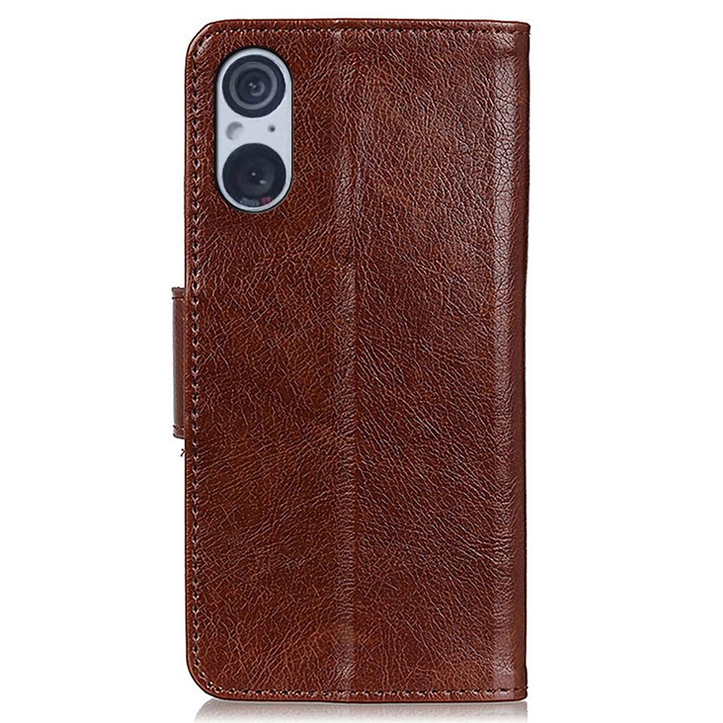 For Sony Xperia 5 V Drop Protection Phone Cover Nappa Texture Split Leather Stand Wallet Case