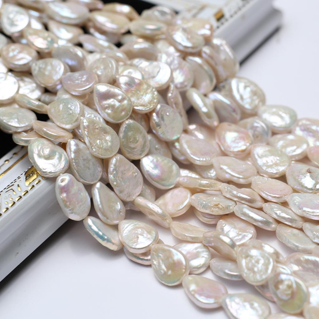 Boho Handmade Teardrop-shaped Pearl 10×15mm, White Natural Freshwater Pearls Beads for Jewelry Making DIY Necklace Accessories, Mother's Day Gift 36cm