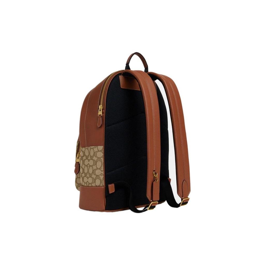 Coach X Disney Collaboration Classic Monogram Mickey Print Zipper Closure Fabric And Leather Backpack Large Unisex Backpacks Khaki Brown CL950-B4KM