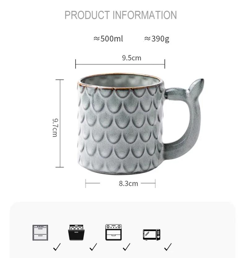 Novelty Mermaid Mug With Golden Tail Handle Cute Coffee Cup Ceramic Large Tea Cup Suitable For Valentine's Day Gifts