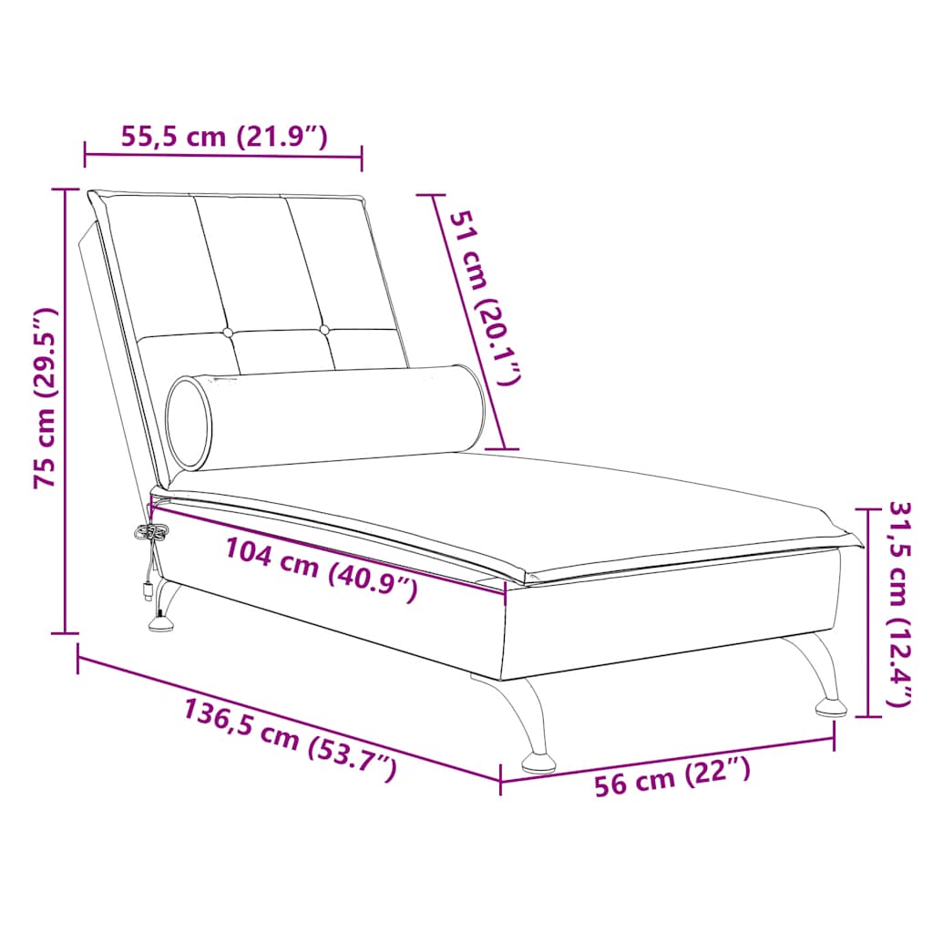 Massage Chaise Lounge with Neck Roll Light Grey Velvet