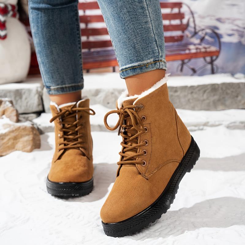 Women's Winter Mid-Calf Snow Boots - Lace-Up, Faux Fur Lined, Waterproof & Anti-Slip, Outdoor Warm Ankle Boots