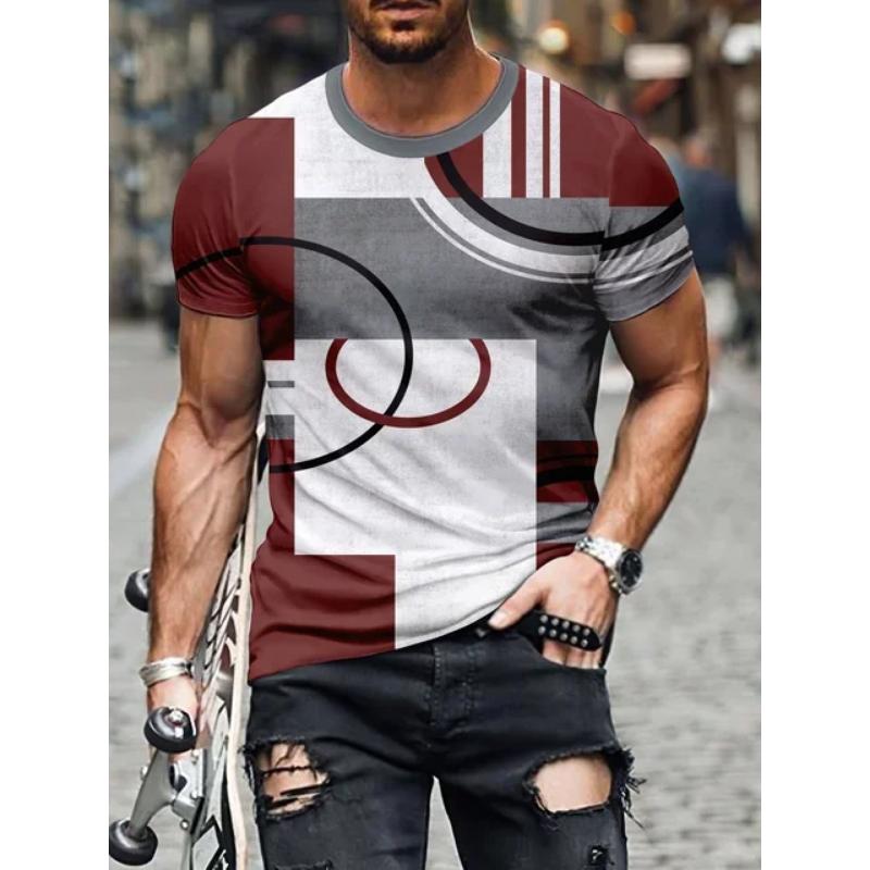 Color Block Splicing 3D Print T-Shirts Streetwear Men Fashion Casual Oversized O-Neck Short Sleeved T Shirt Tees