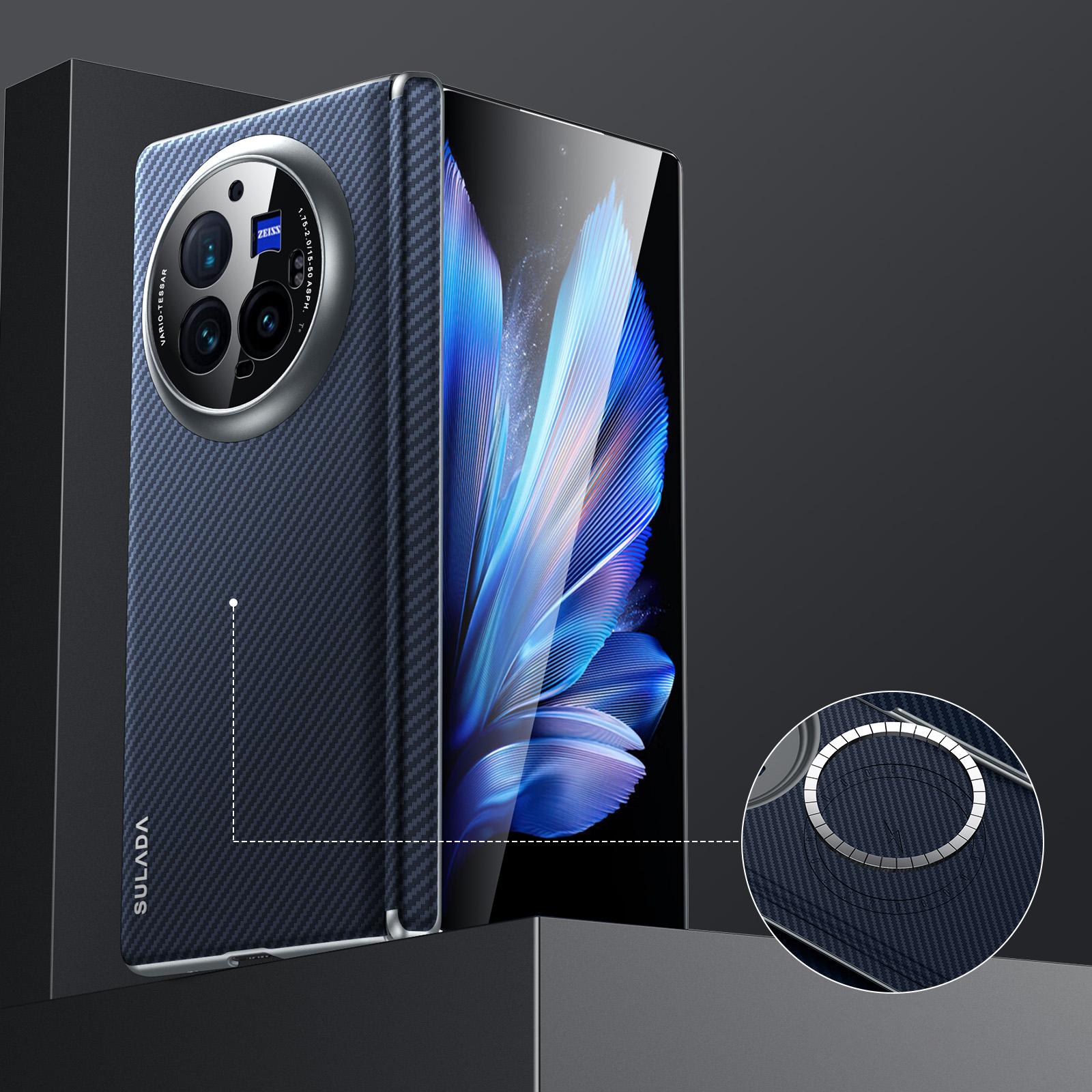 

SULADA для vivo X Fold3 Pro Магнитный чехол кожа + чехол для ПК с текстурой из углеродного волокна Blue