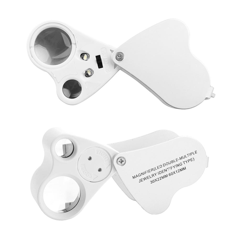 30X 60X Illuminated Jewelers Loupe Magnifier Foldable Magnifier With Bright LED Light For Gem Jewelry Stamp Measuring Tool