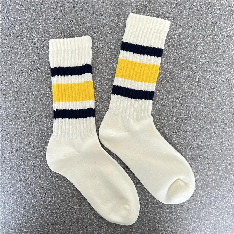 Cityboy Men's Striped Basketball Medium Tube Socks Vintage Unisex Women Couple Cottons Japanese Thick Towel Bottom Sports Socks
