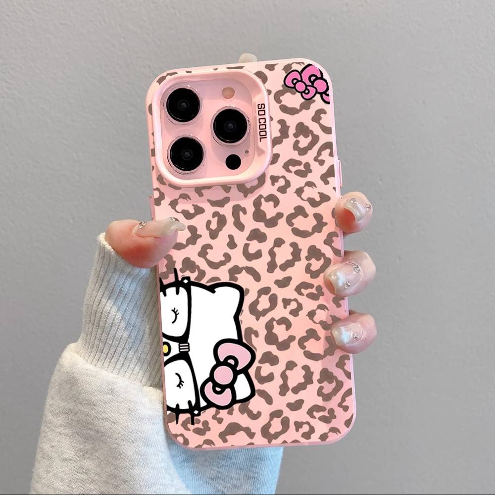 Leopard Hello Kitty Phone Case For IPhone 17 16 15 11 12 13 14 Pro Max 16 Plus 12 Mini 7 8 XR XS 15Pro MAX Cove