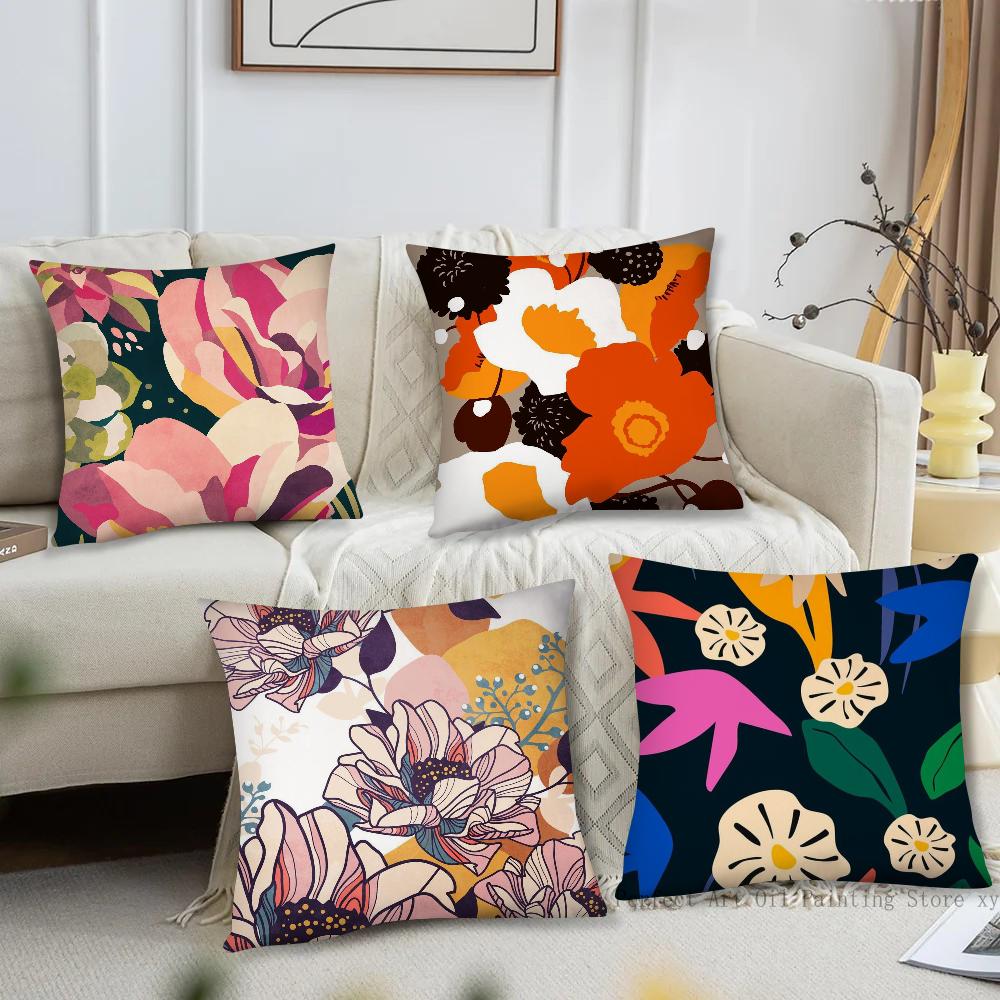 Colorful Flowers Pillow Case Square Pillow Bedroom Sofa Leisure Comfort Cushion Car Living Room Home Decoration 40X40