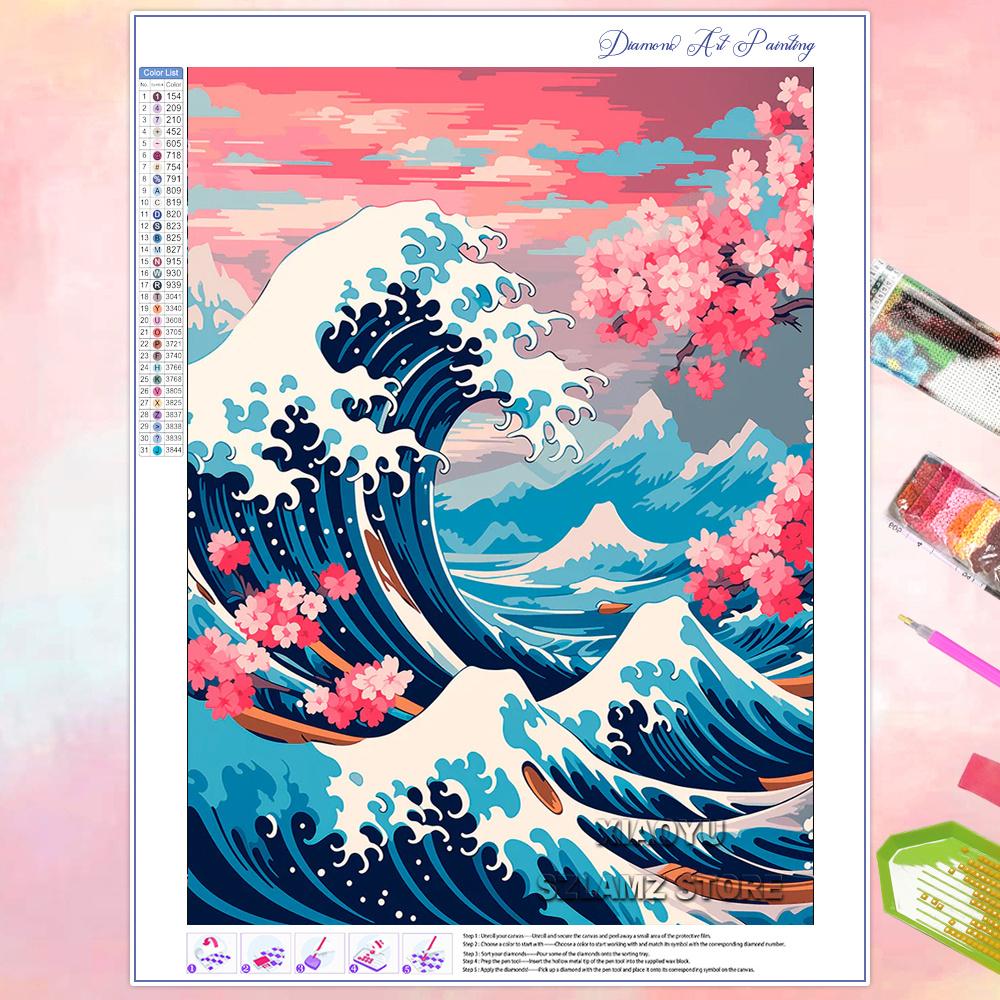 DIY Diamond Painting Cherry Blossom Fuji Mountain Landscape Mosaic Embroidery Cross Stitch Kit Living Room Home Art Wall Decor