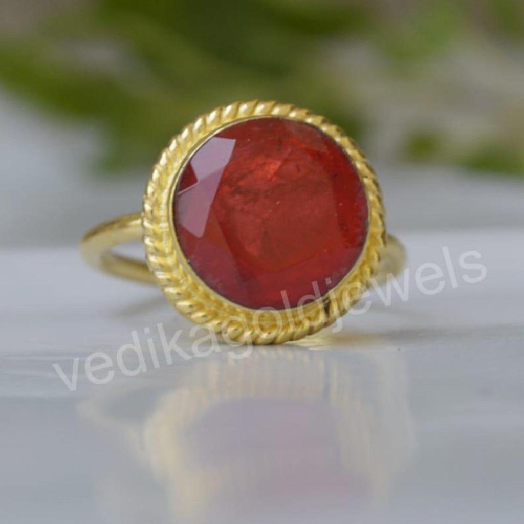Round Cut Pink Rubylite Ruby 925 Sterling Silver Yellow Gold Fill Ring Jewelry