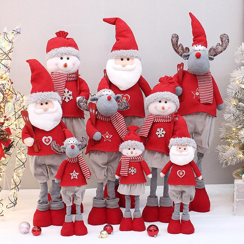 Christmas new red knitted fabric sitting and retractable old man snowman elk doll set decoration ornament