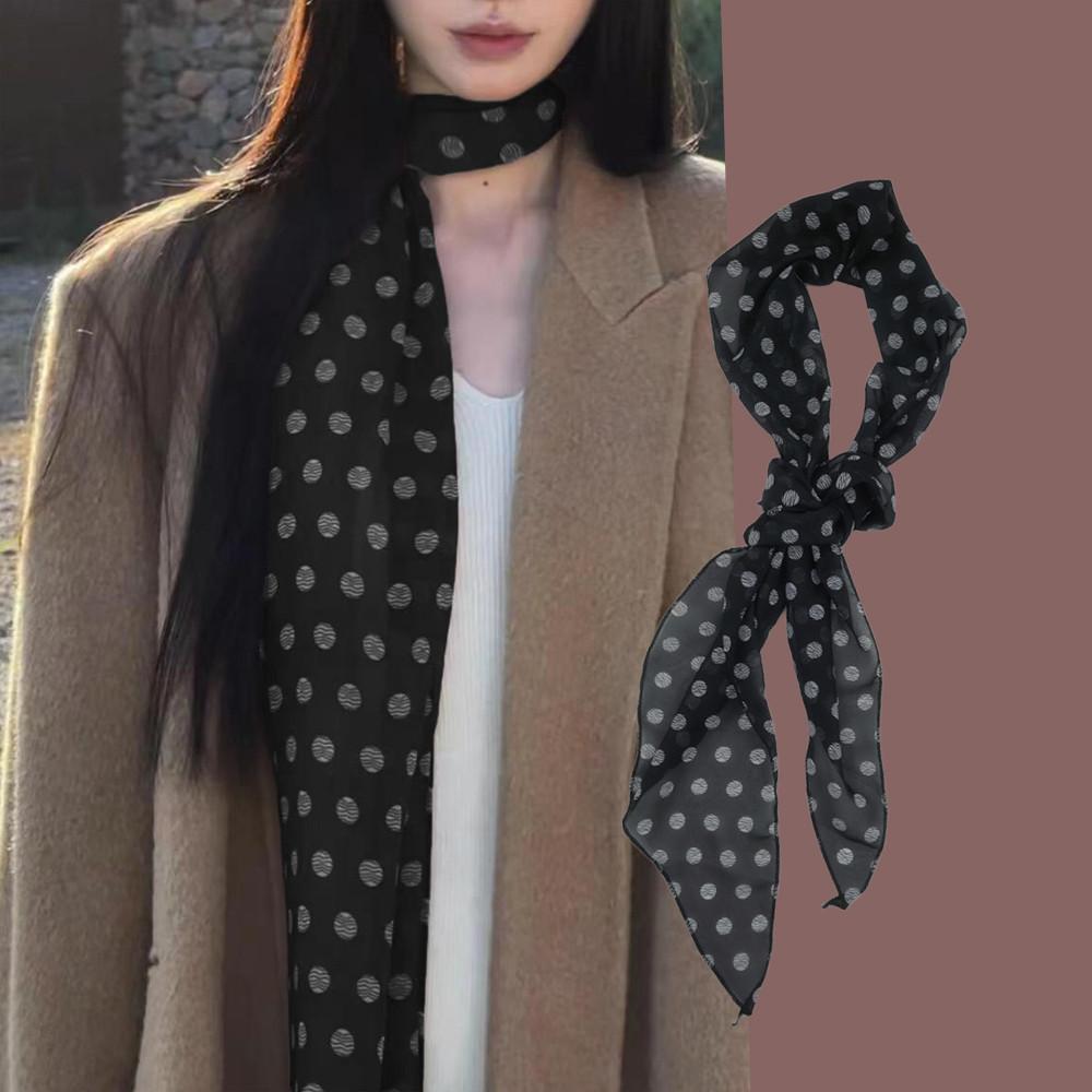 Simple and Versatile Neck Scarf Accessory Brown Polka Dot Printed Scarf