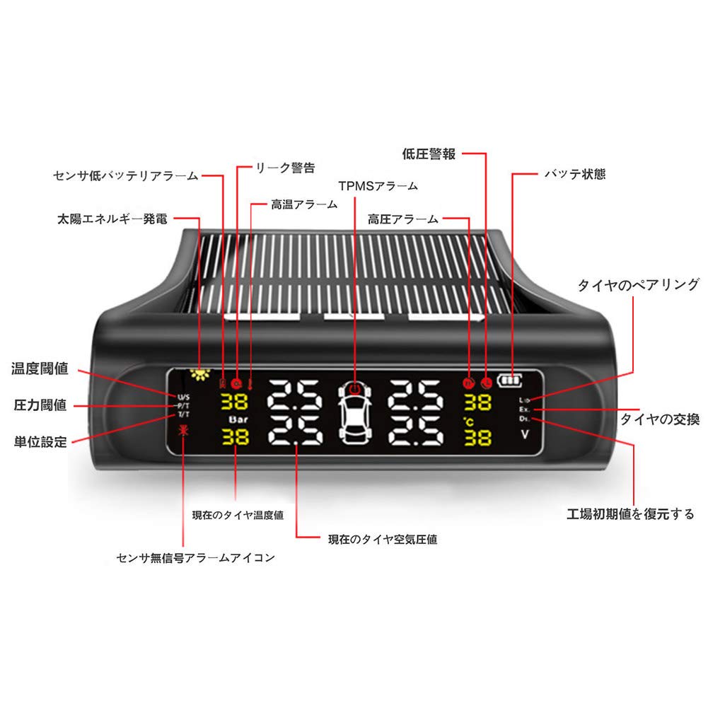Negotrztna TPMS Tire Pressure Monitor, Air Pressure/Temperature Monitor, Solar Energy/USB Double Charging, Vibration Detection
