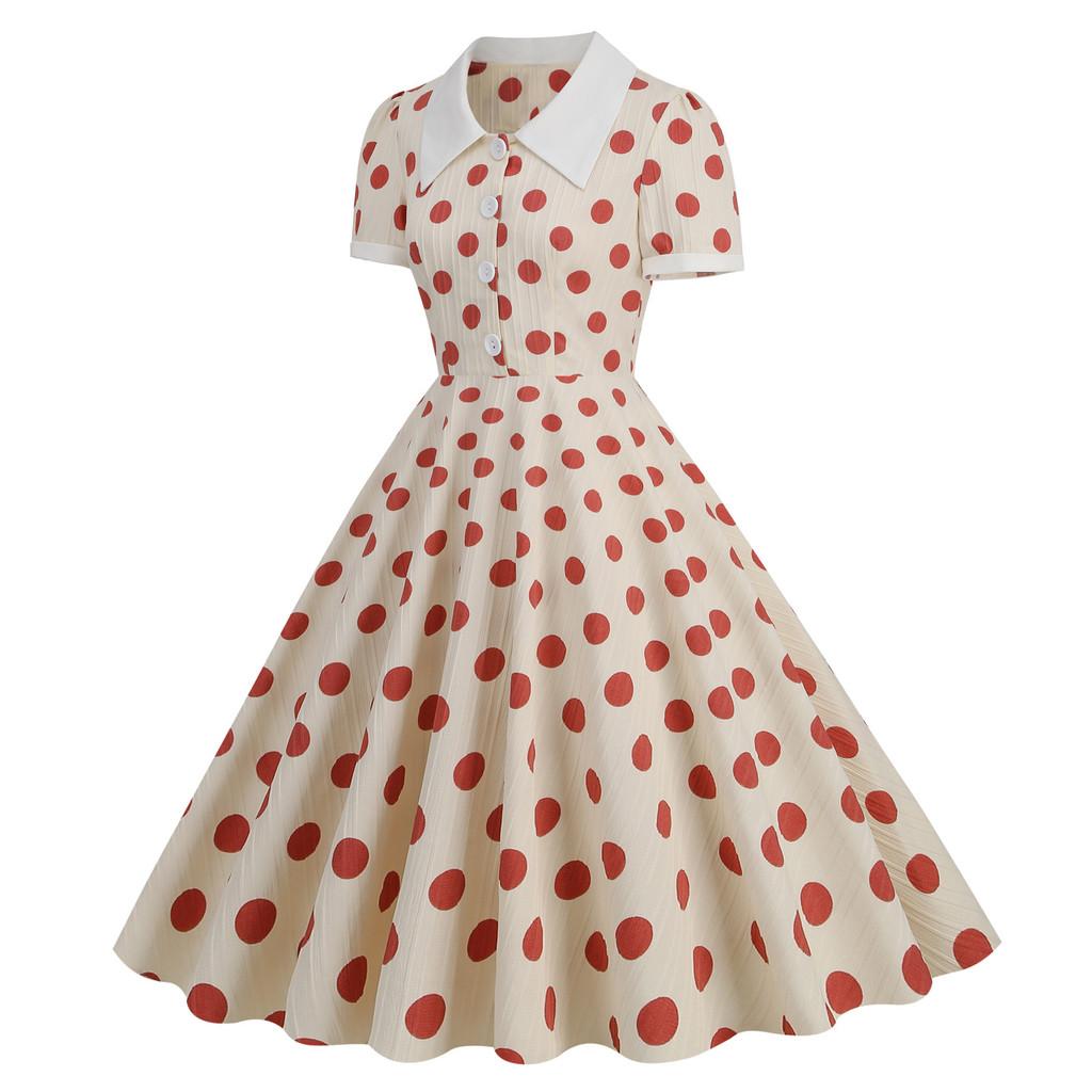 Vintage Polka Dot Dress With Spliced Details For Casual Outings And Parties