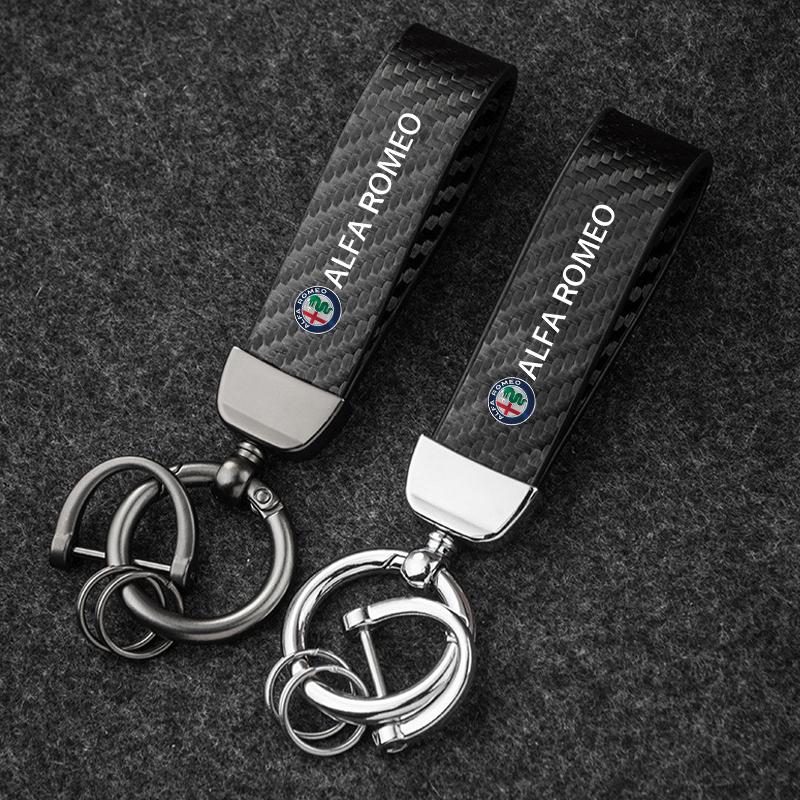 Car Stickers For Alfa Romeo High-end Leather Car Logo Key Chain Keyring Auto Interior Accessories For Alfa Romeo 4C 159 166 Spid