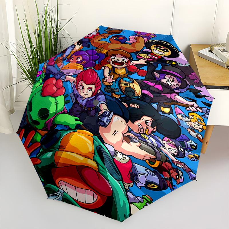 

Brawl Stars Characters Themed Automatic Opening and Closing Umbrella, Compact Travel Umbrella, Lightweight and Portable, Suitable for Beach