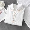 Spring Plum Blossom Embroidered Cotton Women's White Long-Sleeve Shirt