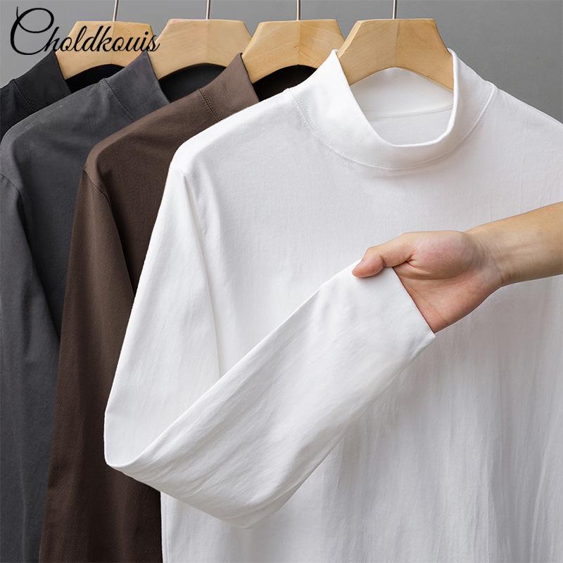 Velvet Autumn High Neck Fleece-Lined Men's Long Sleeve Base Layer T-Shirt