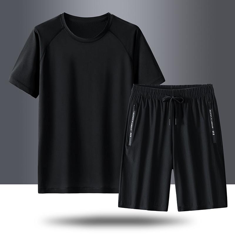 Men's Quick-Dry Ice Silk Summer Suit - Short Sleeve Top & Multi-Length Sports Pants