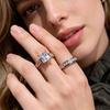 2Pcs/Set Women Ring Set Zinc Alloy Metal Rings with Rhinestones Claw Bezel Setting Classic Style Wedding Finger Bands