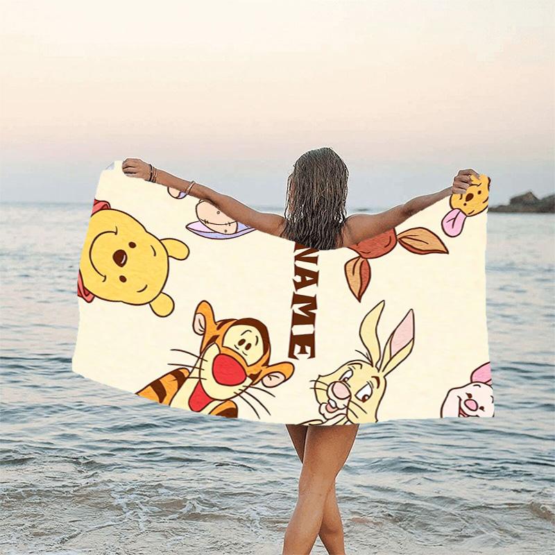 1pc Winnie2 Beach Towel with Custom Name, Beach/Swimming/Bath/Picnic/Camping Towel, Suitable for Seaside Beaches