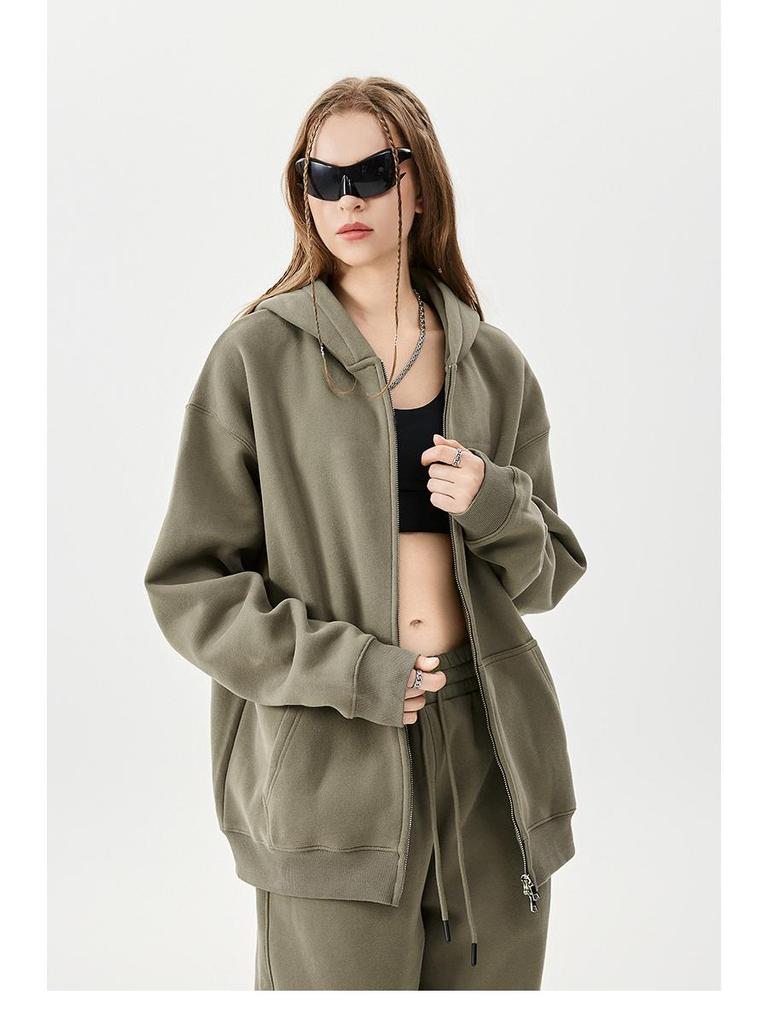 TILANI Men's 2025 Spring & Autumn Velvet Hooded Cardigan - Casual Solid Color Loose Fit Zipper Jacket.