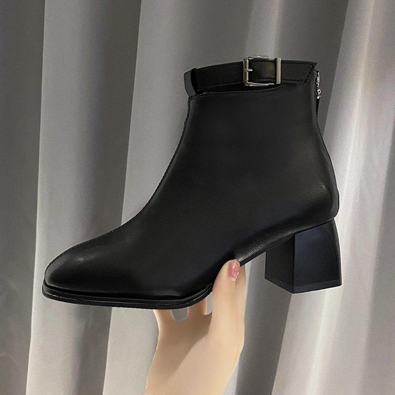 Winter Women's Plush Warm and Fashionable Back Zipper High-heeled Fashion Boots High Top Boots Leather Shoes Midsole Boots Women's Shoes