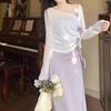 2025 Summer Elegant Shawl T-shirt and Slimming Dress Set Plus Size Women