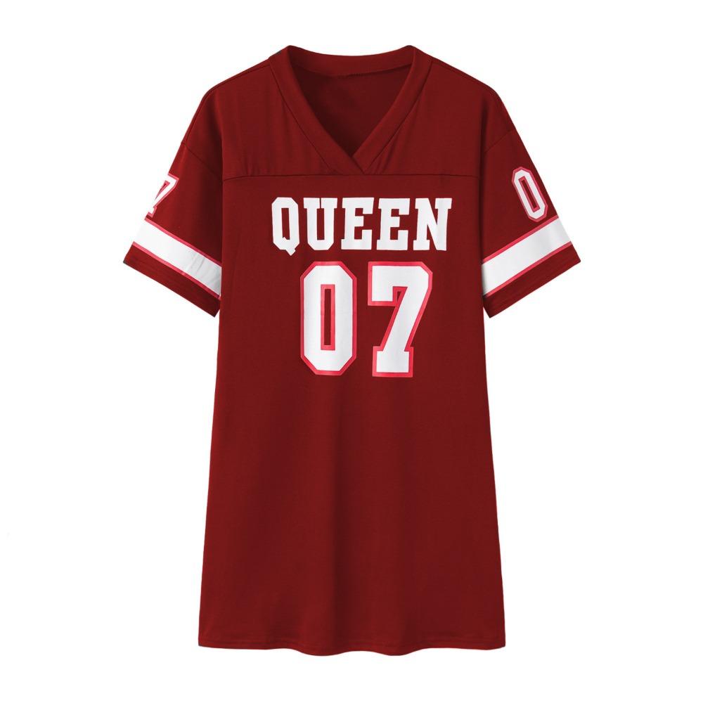 Women's V Neck Short Sleeve T Shirt Dress Loose Fit Streetwear Mini Dress With Queen 07 Letter Number Print For Casual Daily