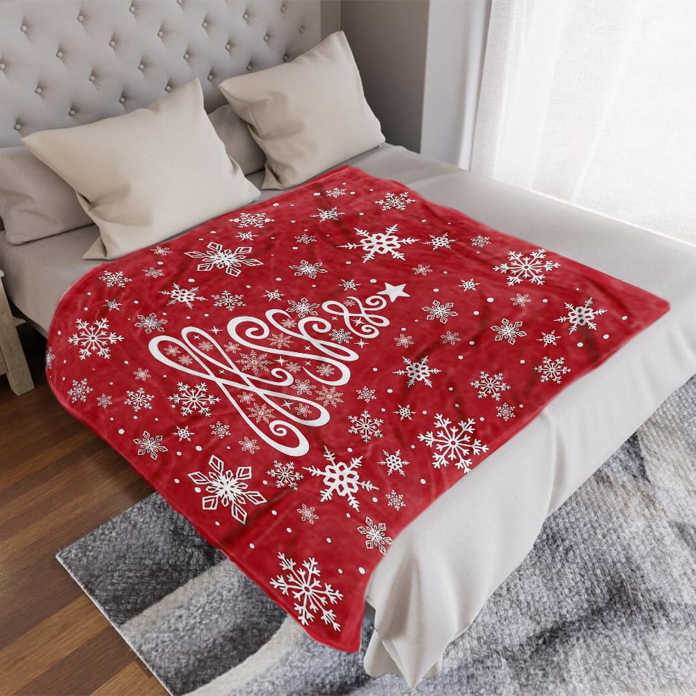 Christmas Tree Red Flannel Throw Blanket, Xmas Snowflake Birthday Gifts for Men Women, Winter Holiday Soft Blankets for Bedding