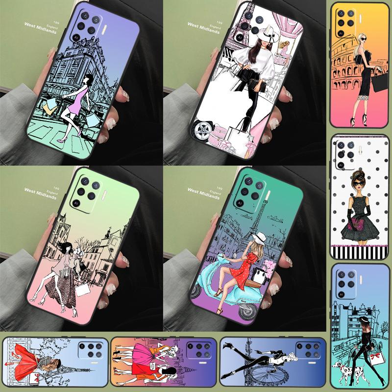Fashion Girl Case For Oppo A18 A38 A58 A78 A98 A79 A40 A60 A80 A16 A76 A96 A15 A74 A94 A54 A77 A17 Cover