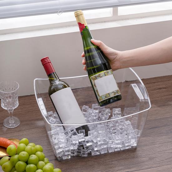 Eiskübel mit Griff, 12/18L Bier-Wein-Kühler für Party, Klarer Getränkebehälter für Mimosa & Cocktailbar, Tragbarer Champagner