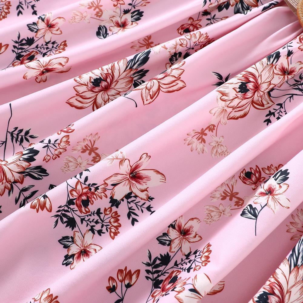 Nové letní šaty pro dívky Nafouknuté rukávy Květinové šaty s páskem Dětské oblečení pro 5-12 let