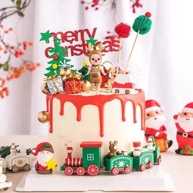 1-10PCS Small Christmas Train Decoration Cute Mini Ornament for Holiday Cake Topper Party Display and Festive Children Gift
