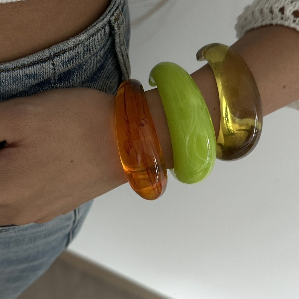 Solid Color Cuff Wide Bracelet Bohemian Retro  Hand Ring Unique Acrylic Open Bangle  Decoration